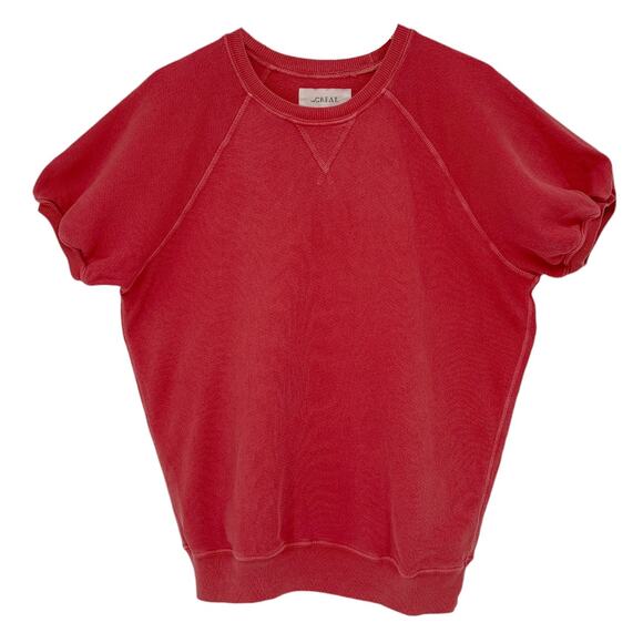The GREAT. The Short Sleeve Puff Sweatshirt. Washed Red - Picture 1 of 9